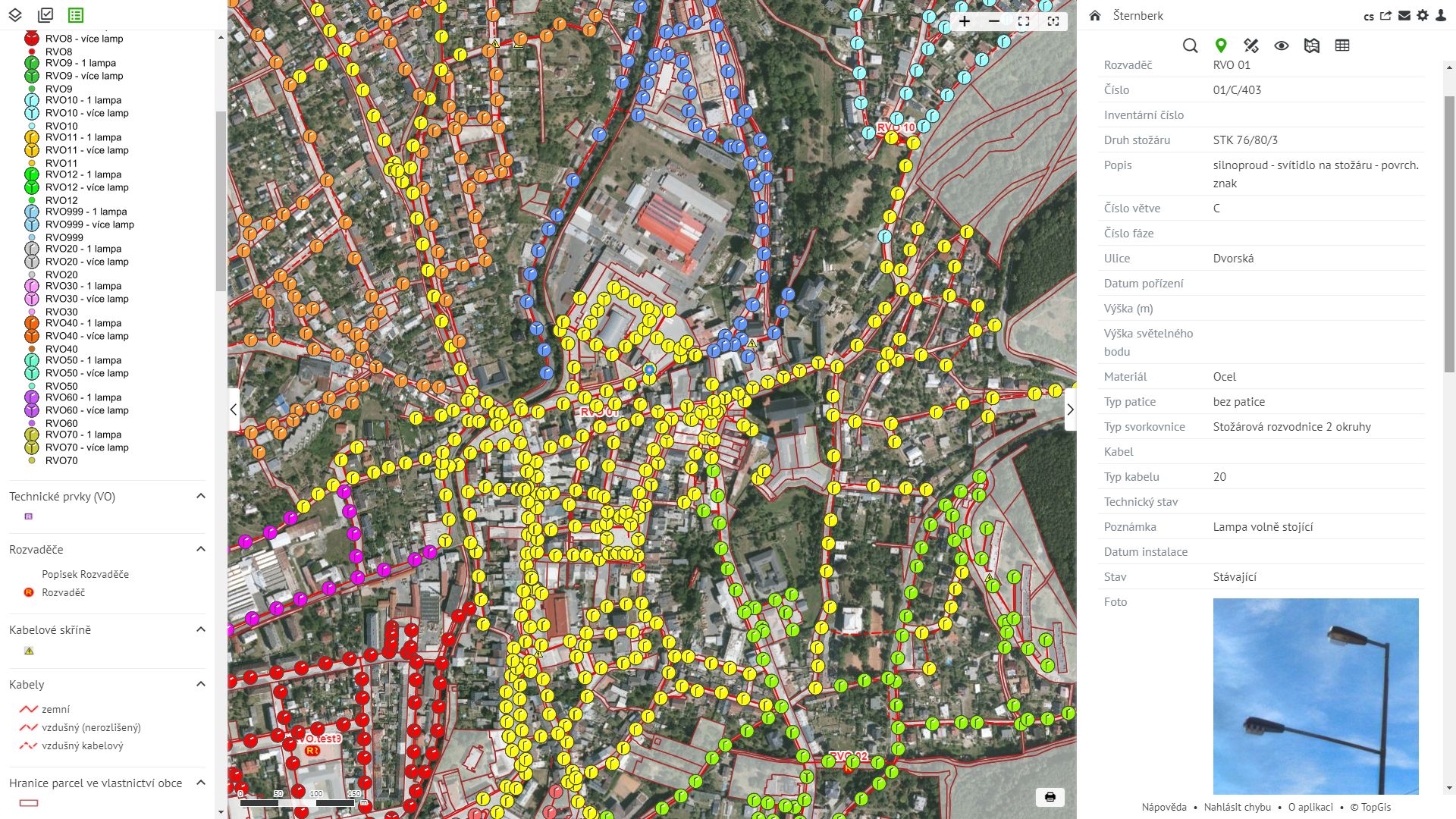 Pasport veřejného osvětlení v GisOnline - zobrazení detailu lampy